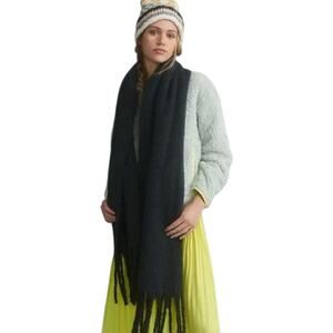 Anthropologie Bonnie Fringed Wrap Scarf Navy Blue Warm Cozy Winter Holiday Gift
